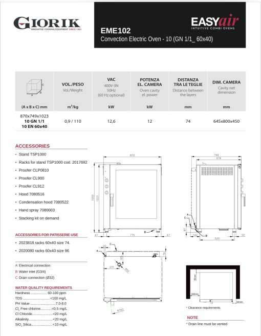 Giorik EME102 Convection Electric Oven - 10 (GN 1/1 or 60x40) - Image 2